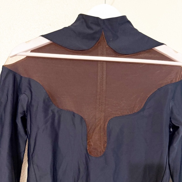 Mugler Lycra Mesh High Neck Cutout Long Sleeve Thumbhole Revolve Bodysuit Sz 42 - Picture 7 of 14